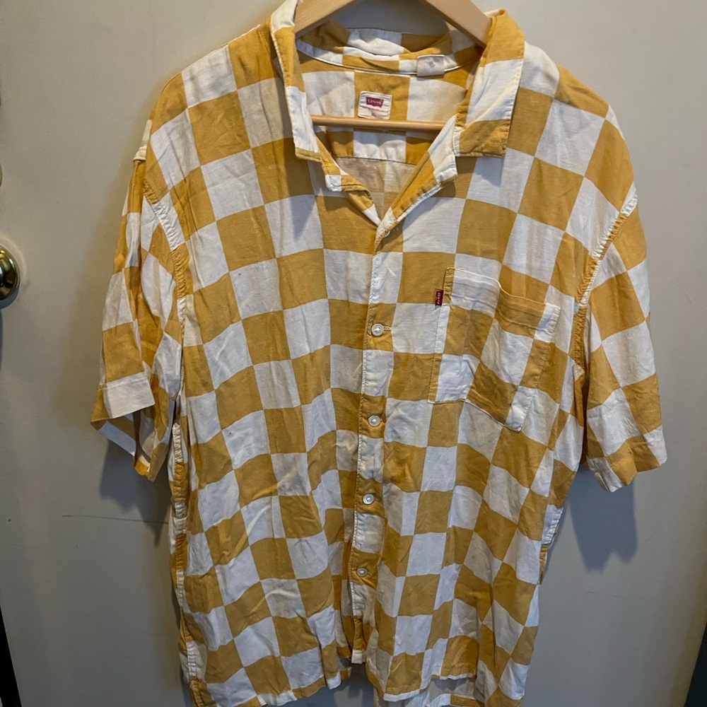 Levi's Men's Mustard and White Checkered Shirt